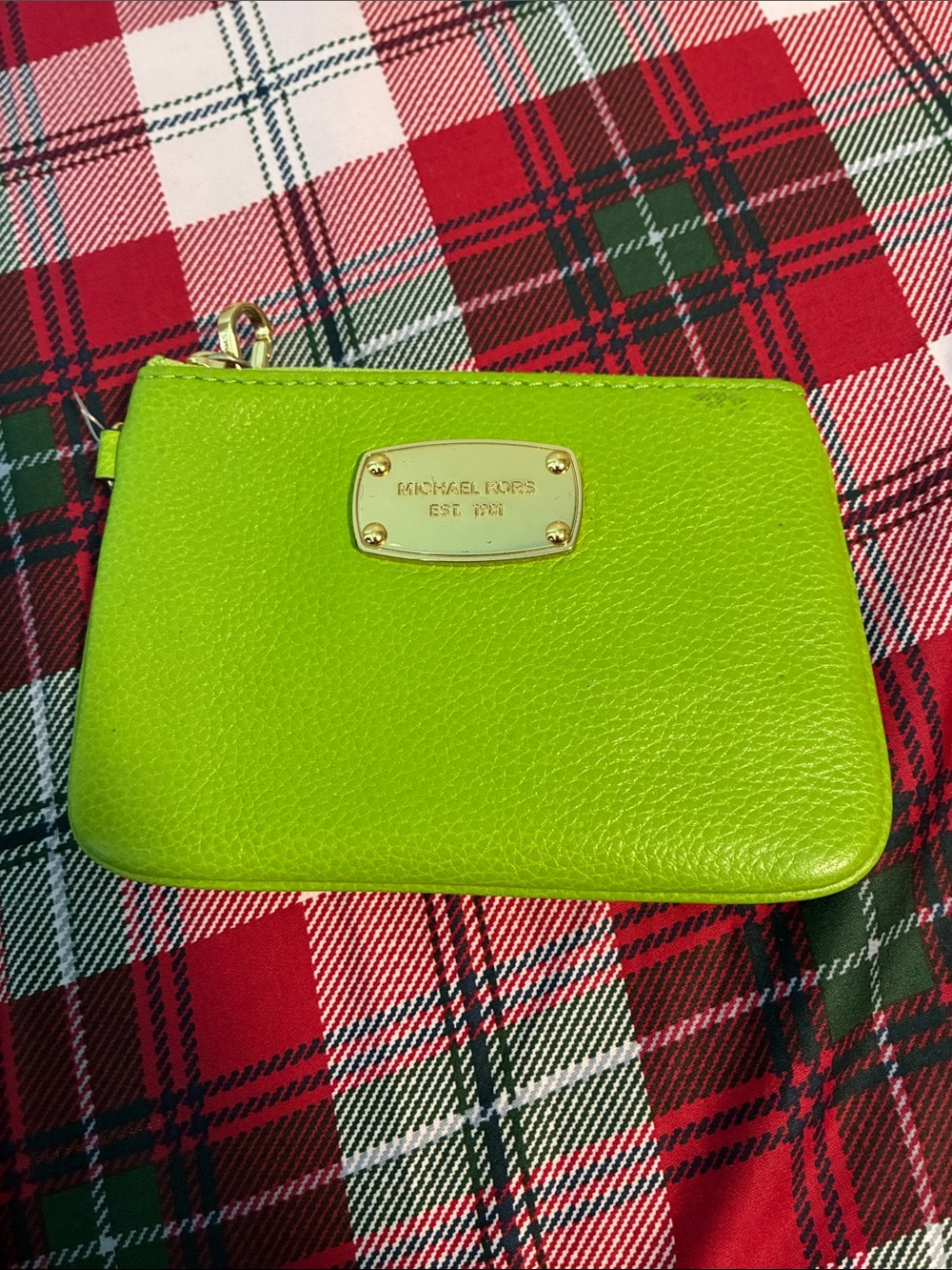 Michael Kors Neon Lime Green Leather Zip Wristlet